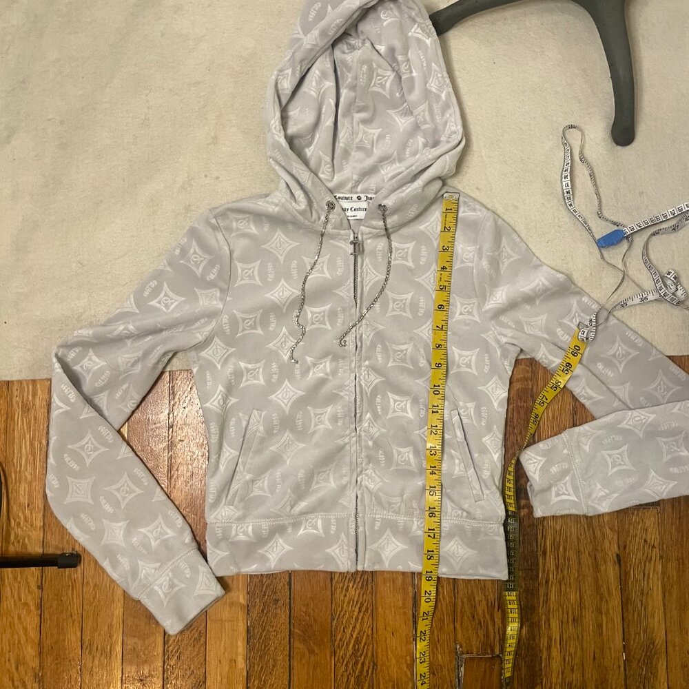 Juicy Couture gray embossed velour zip-front hoodie w/rhinestone details - Picture 12 of 12